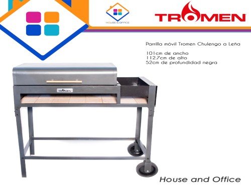 Parrilla Móvil Tromen Chulengo A Leña 101cm De Ancho 112.7cm Negro