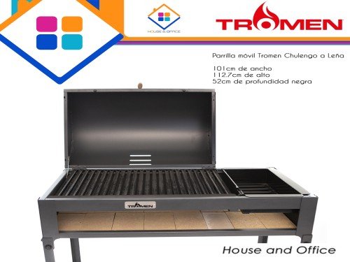 Parrilla Móvil Tromen Chulengo A Leña 101cm De Ancho 112.7cm Negro