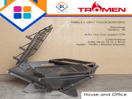 Asador Tromen Novecento Con Cruz, Parrilla y Plancha Negro