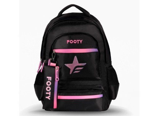 Mochila Espalda Footy Big Kids 18” Star Negra y Rosa