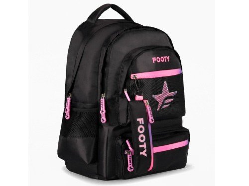 Mochila Espalda Footy Big Kids 18” Star Negra y Rosa