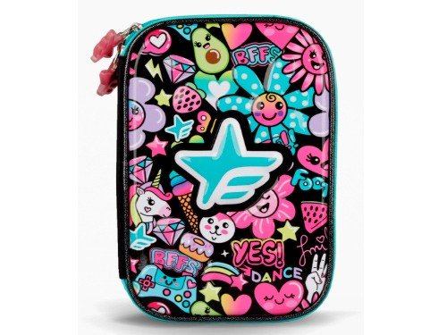 Cartuchera Rigida Footy Flowers 2 Pisos Negro