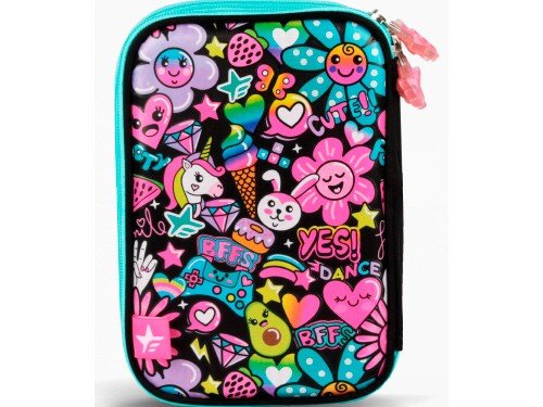 Cartuchera Rigida Footy Flowers 2 Pisos Negro