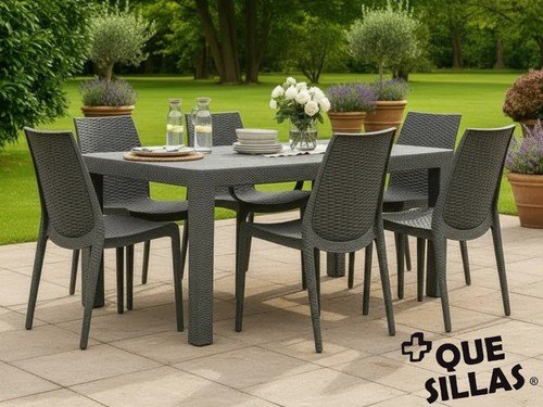 Juego de Jardín Mesa 150x90 Simil Ratan Alejo + 6 Sillas Harmony
