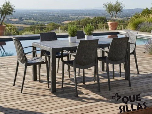 Juego de Jardín Mesa 150x90 Simil Ratan Alejo + 6 Sillas Melodi