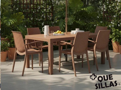 Juego de Jardín Mesa 150x90 Simil Ratan Alejo + 6 Sillas Melodi
