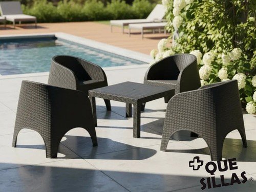 Juego de Jardín 4 Sillones simil rattan + Mesa ratona 70 x 70 Alejo