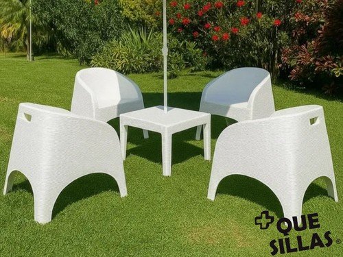 Juego de Jardín 4 Sillones simil rattan + Mesa ratona 70 x 70 Alejo