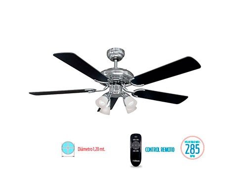 Ventilador de Techo con Lúz 48" Plata/Negro Liliana
