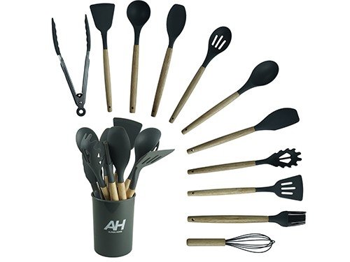 Set Utensilios Cocina Utencillos Silicona Madera 12 Piezas Alpina