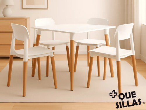 Juego De Comedor Mesa Eames Madera 70 X 70 + 4 Sillas Milan