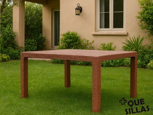 Mesa De Jardin Plastica Simil Rattan Exterior 150 X 90 Alejo