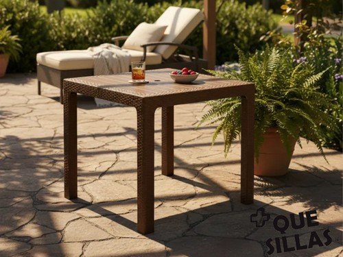 Mesa plastica cuadrada simil Rattán 70 x 70 Alejo