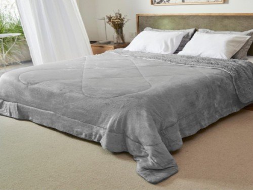 FRAZADA 2 1/2 EDREDON FLANNEL CORDERITO GRIS PERLA FULLBLANC