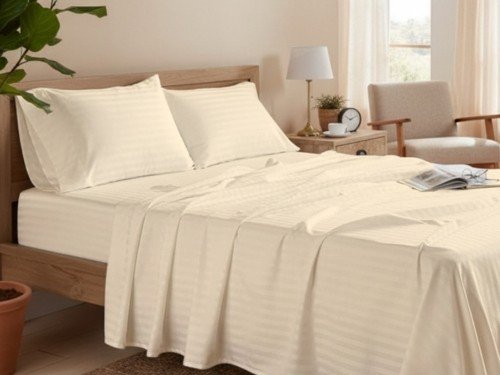 Sábana Hotelera Stripes Queen Natural Cotton Touch 600 Hilos