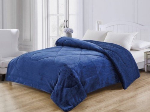 FRAZADA 2 1/2 EDREDON FLANNEL CORDERITO MARINO FULLBLANC