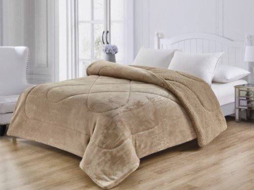 FRAZADA 2 1/2 EDREDON FLANNEL CORDERITO BEIGE FULLBLANC