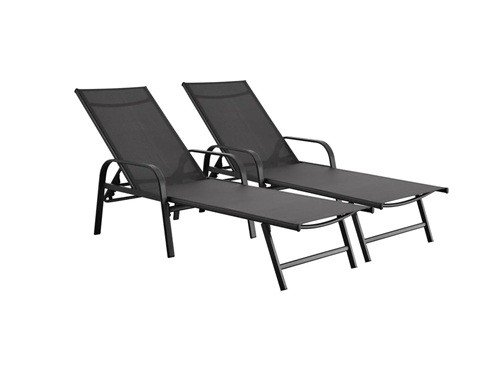 Juego De Reposeras Acero Y Textilino Negro x2