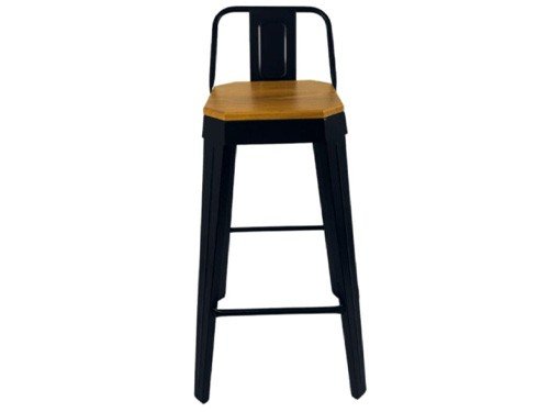 Banqueta Runko Tromen 73 cm Negra con Asiento de Madera Teca