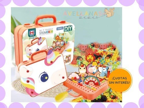 Maletin puzzle 163 piezas box CONSTRUCCION armar con destornillador