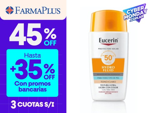Protector solar facial Eucerin Hydro Fluid Tono Claro FPS 50+ x 50 ml