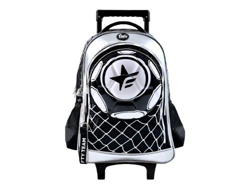 Mochila Carro Footy 18" Pulgadas Con Luz Led Futbol Pelota Negra