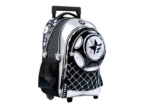 Mochila Carro Footy 18" Pulgadas Con Luz Led Futbol Pelota Negra