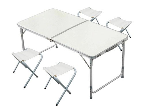 Mesa Plegable Aluminio Camping Playa + 4 Sillas + Valija 120X60X70 Cm