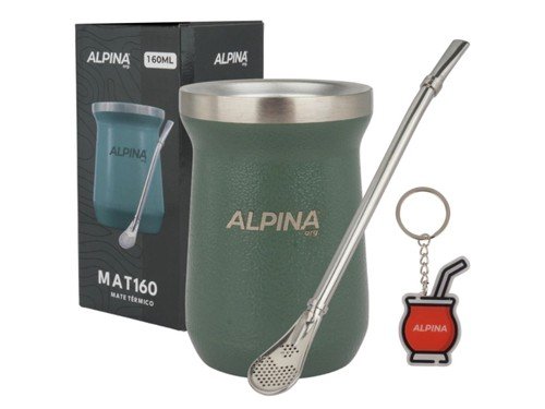 Mate Termico Acero Inoxidable Bombilla Alpina + Llavero 160 Ml Alpina