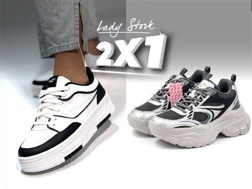 2x1 en Zapatilla Lady Stork mujer urbana ecocuero blanco plata fucsia