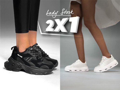 2x1 en Zapatilla Lady Stork mujer urbana ecocuero blanco plata fucsia