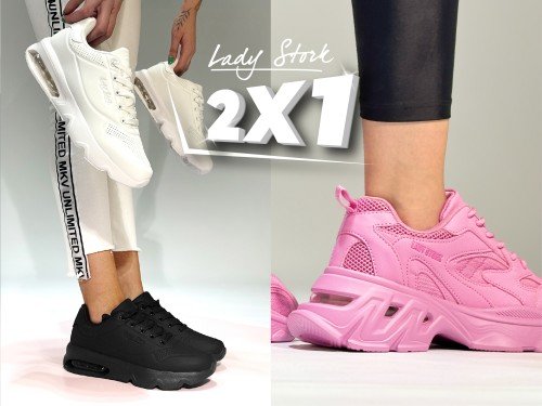 2x1 en Zapatilla Lady Stork mujer urbana ecocuero blanco plata fucsia