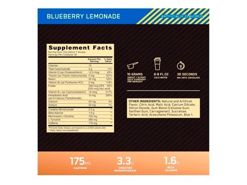 On Optimum Nutrition Pre Workout Blueberry Lemonade 300gr