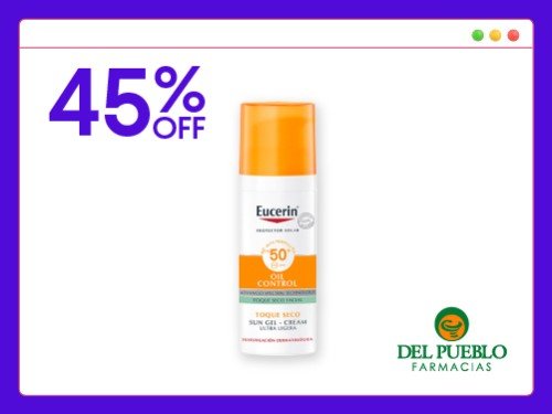 Protector solar Eucerin Oil Control Sun Gel Toque Seco FPS50 x 50 ml