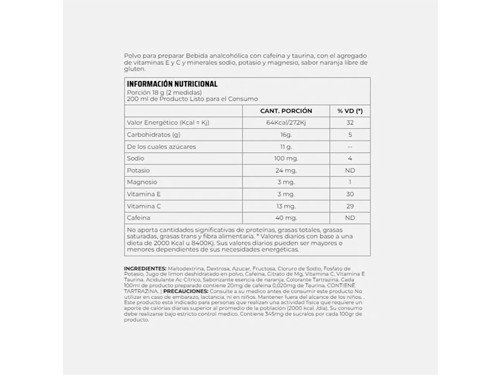 Nutremax Extreme Energy Suplemento Sobres Sabor Naranja 800g