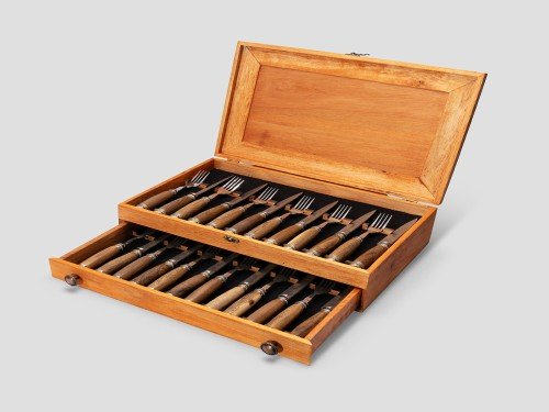 Set Cuchillo y Tenedor para Asador - 12 personas - Acero Inox y Madera