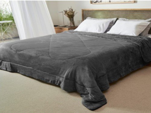 FRAZADA 2 1/2 EDREDON FLANNEL CORDERITO GRIS TOPO FULLBLANC