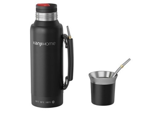 Termo Eléctrico Mate Bombilla 1 Litro Control Tempera Kanji colores