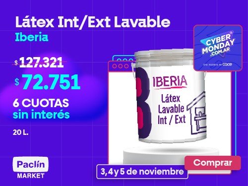 60% dto + 6 CUOTAS S/I LATEX INT/EXT LAVABLE IBERIA BLANCO 20LTS!!