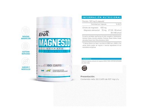 Ena Sport Magnesio Citrato Suplemento Dietario 60cap