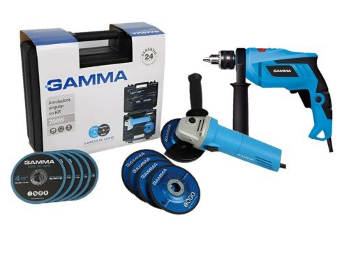 Taladro Percutor 710w 13mm + Amoladora 115mm Con Discos y Maletin Gamm