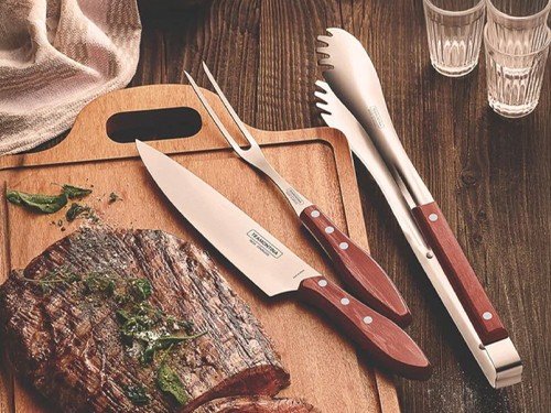 Kit Asador 17 Piezas Tramontina Polywood Cubiertos Madera