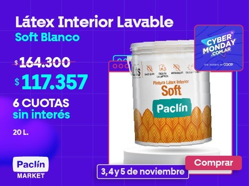IMPERDIBLE!!! LATEX INTERIOR LAVABLE BLANCO 20 LTS EN 6 CUOTAS S/INT