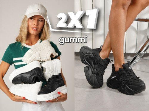 2X1 en Zapatillas mujer gummi plataforma blanco negro + 6 cuotas s/i