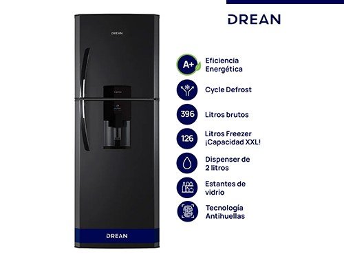 Heladera con freezer Cíclica 396 Lts Black Steel Drean HDR400F41N