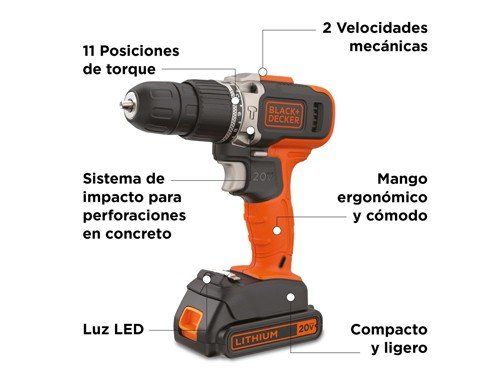 Taladro percutor inalámbrico 20V BLACK+DECKER