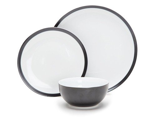 Juego de vajilla 18 pzs. blanco negro playo postre bowl Basement Home