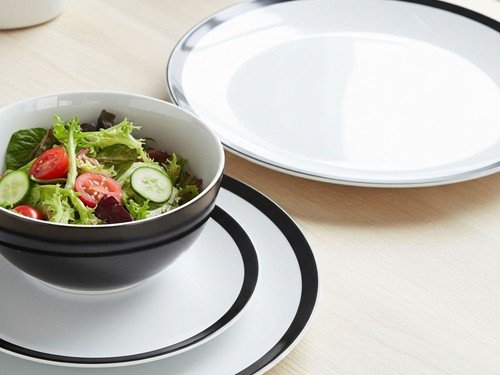 Juego de vajilla 18 pzs. blanco negro playo postre bowl Basement Home