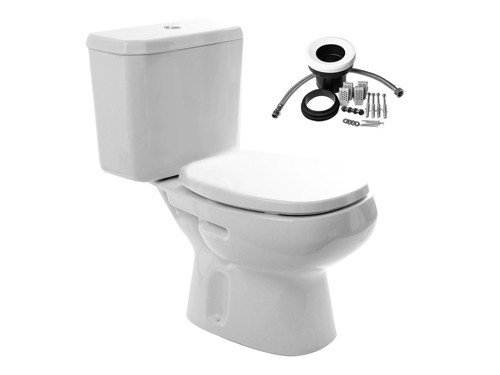 Kit inodoro largo Mónaco con depósito y acc. blanco brillante Roca