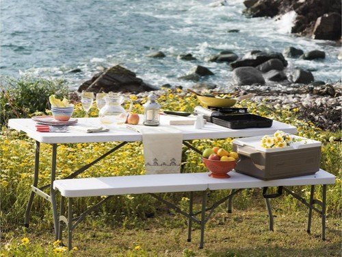 Mesa de exterior plegable blanca HY-Z180A Just Home Collection